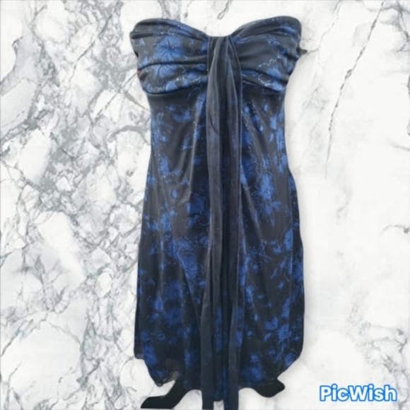 Black & Blue Formal Dress with Sparkly, Floral Details - Size 10 Petite - Picture 1 of 3